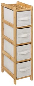 Wąski regał bambusowy TIDY z 4 materiałowymi koszami, wys. 78,5 cm
