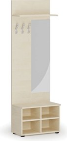 Garderoba z szafką na buty i lustrem HORIZONT, 3 haczyki, półka, tekstura drewna poziomo, brzoza