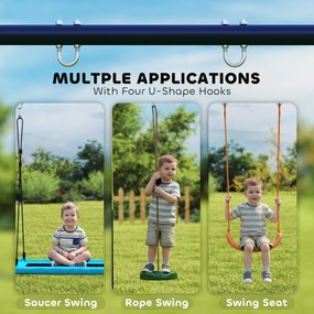 AIYAPLAY Metalowa huśtawka do 150 kg, huśtawka dla dzieci z ramą w kształcie litery A, 260 x 160 x 178 cm, niebieska | Aosom PL