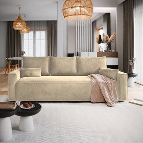 Masseno Sofa ALATRI z funkcją spania i pojemnikiem na pościel, Rozkładana sofa - Kremowy, Monolith 04