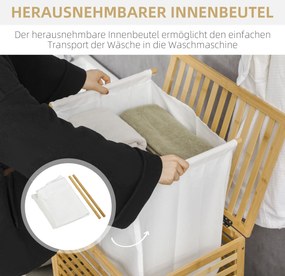 HOMCOM Kosz na Pranie z Pokrywą Bambusowy Pojemnik 55L Naturalny | Aosom PL