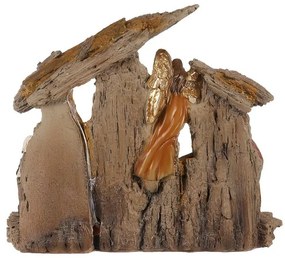 Dekoracja świąteczna Szopka z Trzema Królami i aniołem, poliresin, LED, brązowy, 20 x 23 x 7 cm