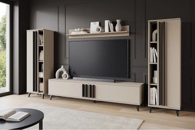 Meblościanka 180 cm do salonu na nóżkach – nowoczesny zestaw RTV z regałami i półką, congo, uchwyty czarny mat