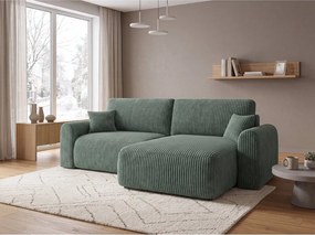 Rozkładana dwustronna sofa narożna w kształcie L NORDEN TILIA 250x140 cm, zielona