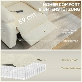 HOMCOM Elektryczny fotel relaksacyjny do TV z podnóżkiem, bocznymi kieszeniami, bezszczotkowym silnikiem, portem USB i pilotem | Aosom PL