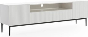 Szafka RTV Nicole 200 cm z wnęką i szufladami - biały mat / czarne nóżki