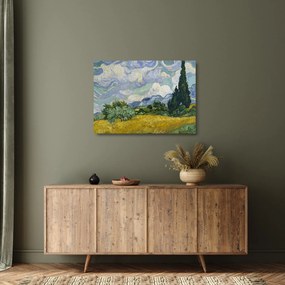 Obraz na szkle - Vincent van Gogh, Wheat Field with Cypresses, reprodukcje (70x50 cm)