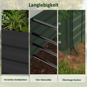 Outsunny Wysokie Łóżko Ogrodowe ze Stali 230x110x110cm z Siatką Ochronną Ciemnoszary | Aosom PL