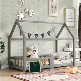 Łóżko kabinowe 90 x 200 cm - Łóżko dziecięce z barierkami zabezpieczającymi - drewno szare - materac nie jest wliczony w cenę