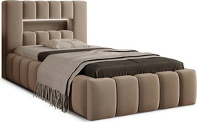 Jasnobrązowe tapicerowane łóżko jednoosobowe ze schowkiem ze stelażem 90x200 cm Lamica – ELTAP