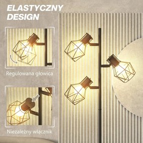 HOMCOM Lampa stojąca z 3 regulowanymi elementami oświetleniowymi, struktura przypominająca drzewo, do salonu i sypialni, metal, Kolor Czarny