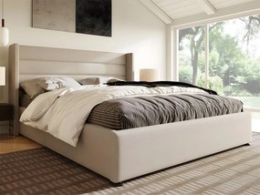 Łóżko 160x200cm z lnu z stelażem na listwy - Beżowe