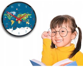 Zegar na ścianę mapa świata akrylowy naklejany okrągły kolorowy edukacyjny