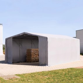 TOOLPORT 8x10m Hala namiotowa - 4,0 m wysokość ścian bocznych z bramą na zamek błyskawiczny, PVC 850, szary, ze statyką (podłoże gruntowe) - (93939)