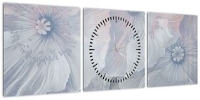 Obraz - Niebieskie kwiaty na ścianie (z zegarem) (90x30 cm)