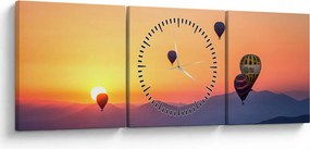 Obraz balonów na ogrzane powietrze (z zegarem) (90x30 cm)