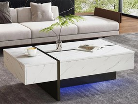 Stolik kawowy z LED - okleina w marmurowy wzór - Biały