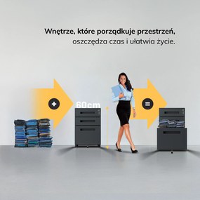 Kontenerek pod biurko KATE 390 x 600 x 500 mm, antracytowy