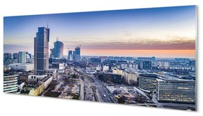 Obraz na szkle Warszawa Panorama wieżowce wschód słońca