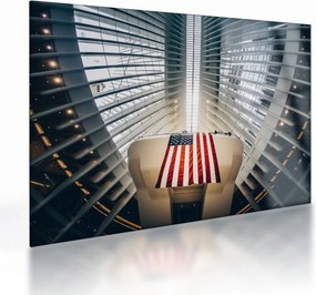 Obraz na szkle - budynek z flagą USA (70x50 cm)