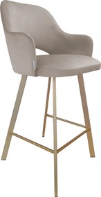 Hoker Milano krzesło barowe tkanina Welur podstawa metalowa : Kolor nogi - Złota profil, Kolor tkaniny - VELVET - MG09, Typ siedziska - Siedzisko stałe