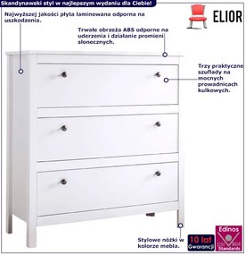 Biała komoda na nóżkach z 3 szufladami do sypialni - Omaron 6X