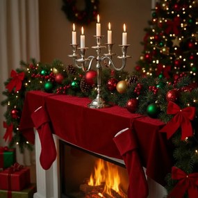 Świecznik pięcioramienny, srebrny, 30 cm