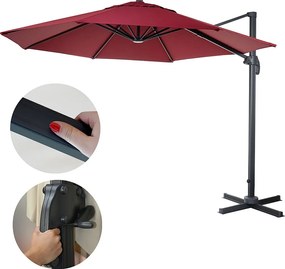 Okrągły obrotowy parasol wspornikowy MCW-A96 IV, bordowy bez stojaka, obrotowy