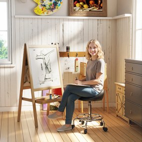 HOMCOM Obrotowy Taboret z Regulacją Wysokości z Oparciem, 59-75 cm, Obrotowy 360°, Czarny
