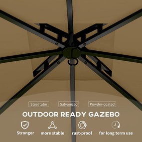 Outsunny 3,4 x 3,4 m Pawilon Ogrodowy z Wentylacyjnym Dachem, Łukowymi Oknami, Stelażem Stalowym, Beżowy