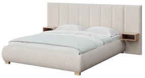 Kremowe tapicerowane łóżko dwuosobowe ze stelażem 140x200 cm Fioro – MESONICA