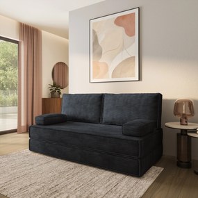 Masseno Sofa piankowa SILAR z funkcją spania, Kanapa z pianki do salonu, Bezmontażowa, Tkanina sztruksowa – Czarny POSO 135