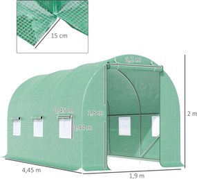 Outsunny Szklarnia foliowa tunel ogrodowy 4 5x2x2m ochrona roślin zielona trwała konstrukcja | Aosom PL