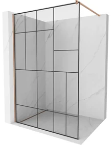 Mexen Kioto ścianka prysznicowa Walk-in 110 x 200 cm, czarny wzór 8 mm, miedź szczotkowana - 800-110-101-65-78