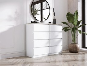 Komoda z 8 szufladami: Biały Matowy / Blat Dąb Sonoma, 120 x 101 x 39 cm