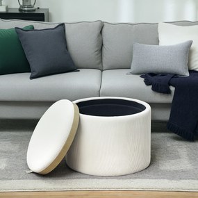 HOMCOM Puf z miejsem do przechowywania, Okrągły, Podnóżek, Sztruks, MDF, Kremowy