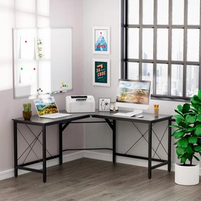 HOMCOM Biurko komputerowe, biurko narożne w kształcie litery L, biurko narożne, MDF, kolor naturalny/czarny