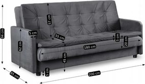 Sofa z Funkcją Spania STELLA Rozkładana Wersalka Dwuosobowa Szara Nowoczesna do Salonu