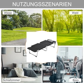 Outsunny Łóżko polowe składane Czarne z poduszkami Leżak kempingowy 183x66x33cm | Aosom PL