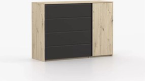Sypialnia Lunare – zestaw mebli w kolorze artisan i czarnym z łóżkiem 160x200, szafą 3D, komodą i dwoma stolikami nocnymi
