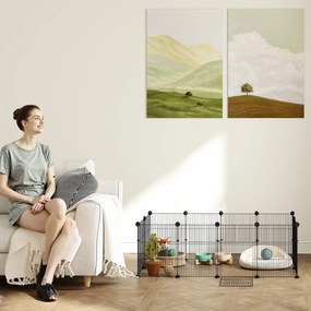 PawHut Wybieg dla małych zwierząt z 12 panelami, klatka dla królików, świnek morskich, 120x60x40 cm, czarny | Aosom PL