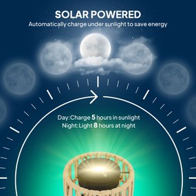 Outsunny Lampa Solarna Rattan z Czujnikiem Światła 3 Światła Automatyczna w Stylu Boho IP44 Wodoodporna