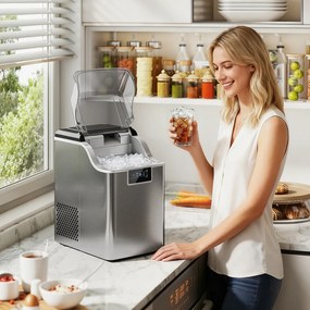 HOMCOM Kostkarka do lodu, dozownik kostek lodu, maszyna do lodu, 20 kg/24h kostkarka z 2,1 l zbiornikiem, Srebrny