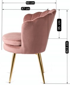 Fotel Muszelka Krzesło Tapicerowane do Toaletki VIOLA Różowe Welurowe Nowoczesne Glamour
