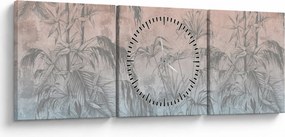 Obraz - Tropikalne rośliny na ścianie (z zegarem) (90x30 cm)