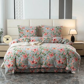 PrzytulneMieszkanie.pl PrzytulneMieszkanie.pl Pościel z mikropluszu PINK BUTTERFLY szara Rozmiar pościeli: 70 x 80 cm | 140 x 200 cm