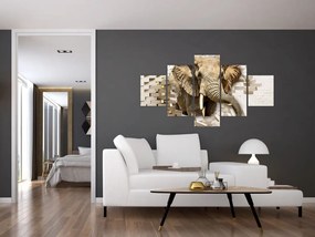 Obraz - słoń taranujący ścianę (125x70 cm)