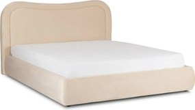 Łóżko Tapicerowane 160x200 cm HAGA ze Stelażem i Pojemnikiem Dwuosobowe Welurowe Kremowe