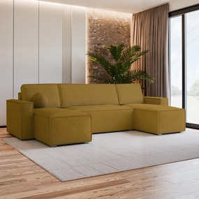 Masseno Narożnik PESANO z funkcją spania i pojemnikiem na pościel Narozniki U, Rozkładana sofa - Żółty, MONOLITH 48