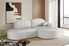 Narożnik z funkcją spania i pojemnikiem Modena Runden, tkanina Poso, Beżowy, Prawy